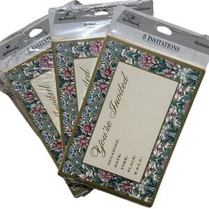 NWT 3 Pack of Vtg Hallmark Party Invitations Multicolor Floral Gold 8 Pcs/Pack